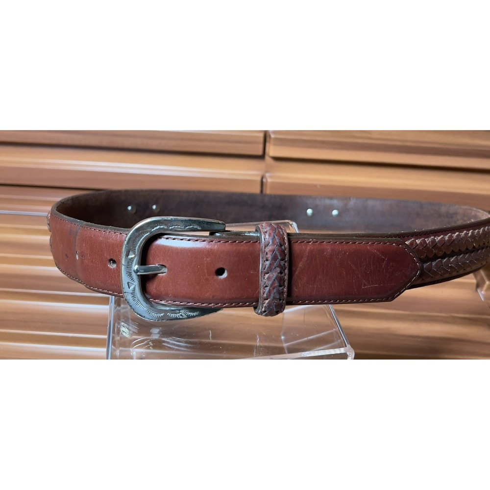 Brighton Belt Size 32 Braided Brown Leather Silver Color Concho Preppy Boho Vtg
